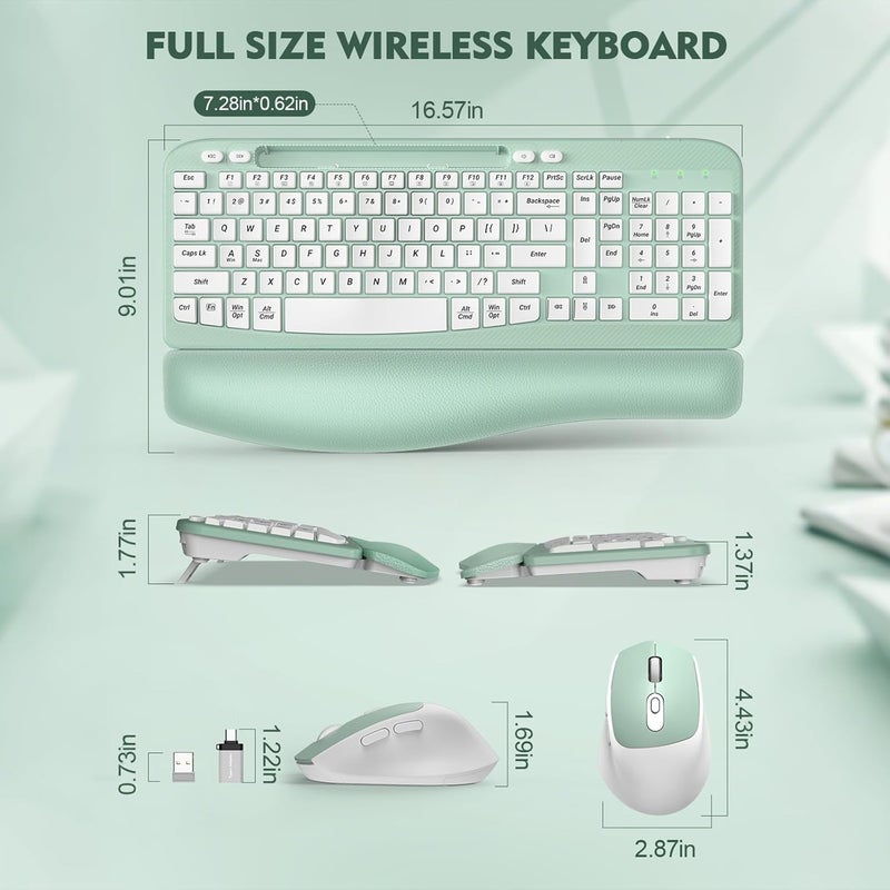 EAYBLLY Wireless Keyboard and Mouse Combo, Wave Keys Full-Sized Ergonomic Keyboard with Cushioned Plam Rest, Phone Holder, Comfortable Natural Typing, 2.4G Cordless Set for Computer, Laptop, PC, Mac, Windows - Image 3